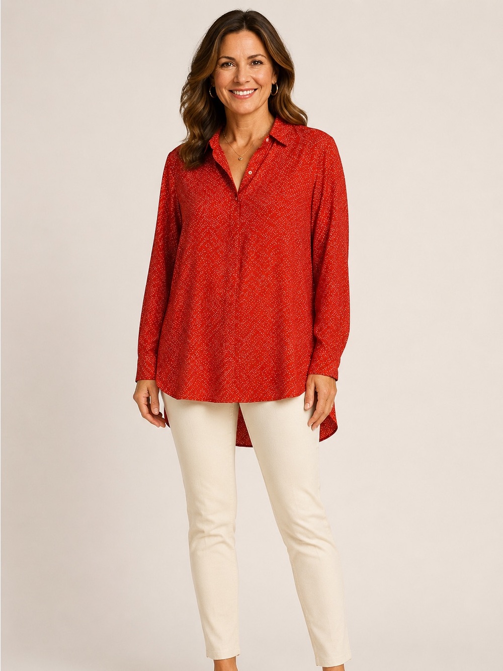Lauren Ralph Lauren Red Pattern 1/4 Button Up Long Sleeves Sz Large Romantic